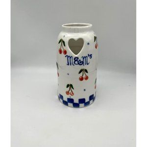 Studio Pottery M&M Dispenser Cherry Pattern Signed Burnett Hand Painted